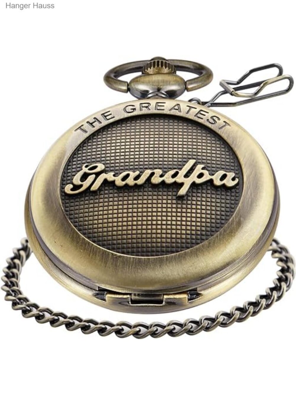 Engraved Grandpa Quartz Pocket Watch with Chain, Zinc Alloy Metal, Durable
